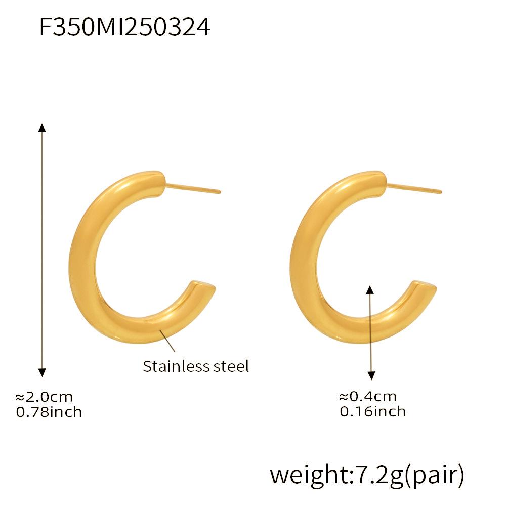 Qiong Yao Cross-border High-end Gold-plated Stainless Steel C-shaped Earrings - European & American Fashion Set with PVD Gold Color Retention.