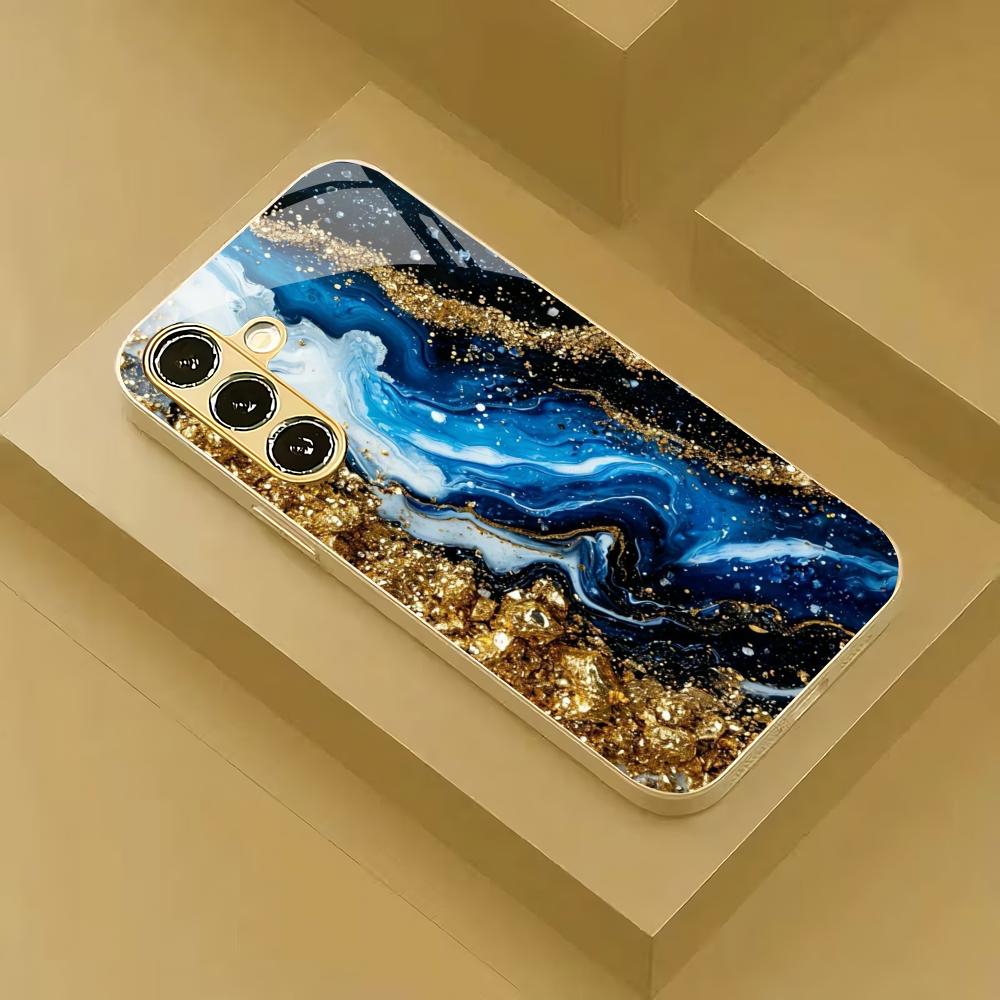 Sand Splicing Color Electroplated Glass Phone Case Suitable for Samsung Galaxy S26 S25 S24 S22 S21 S20 FE/Ultra/Plus Anti Drop