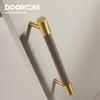 Dooroom Brass Real Leather Furniture Handles Light Luxury Grey Wardrobe Dresser Cupboard Cabinet Drawer Pulls Easy Maintenance
