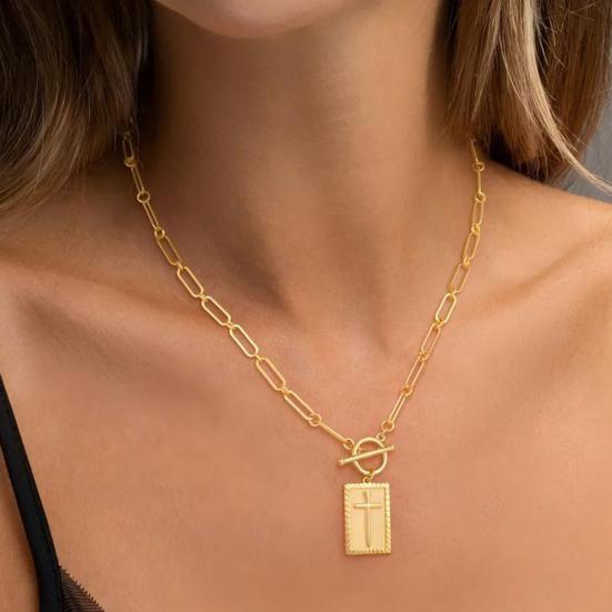 Women Cross Pendant Necklace 16" Paperclip Chain Trendy Dainty Charm Necklace for Women Fashion Religious Simple Jewelry Gift