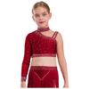 Mädchen Asymmetrisches Schulter Glitzernde Strasssteine Crop Top Tanzaufführung Bühnenkostüm