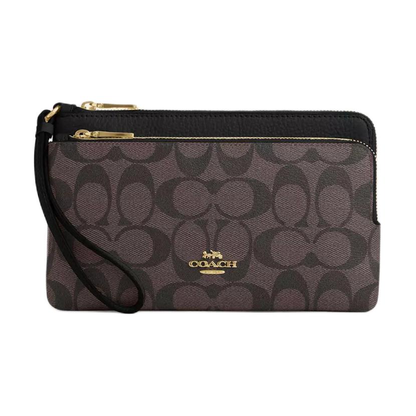 

Coach Double Zip Wallet 20 Classic Monogram Metal Logo Signature Coated Canvas And Pebble Leather Clutch Wallet Women Wallet CU920-IMAA8 Basic Set (Bag+Dust Bag)