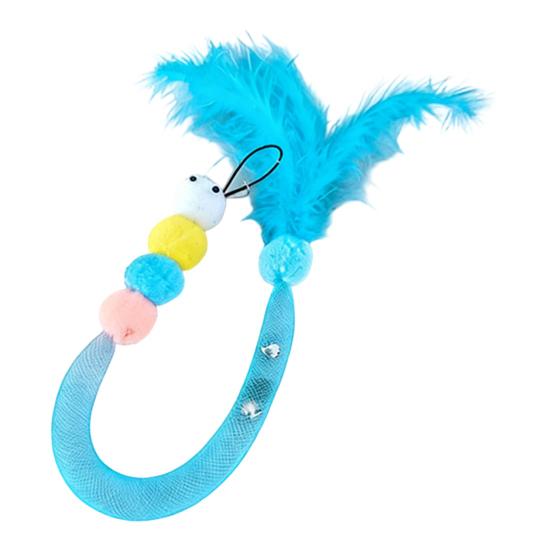

Cat Wand Toy Replacement Cute Caterpillar with Colorful Plush Balls And Feathers Elastic Net Tube Cat Toy Accessory for Kittens Interactive Wand Toy синій