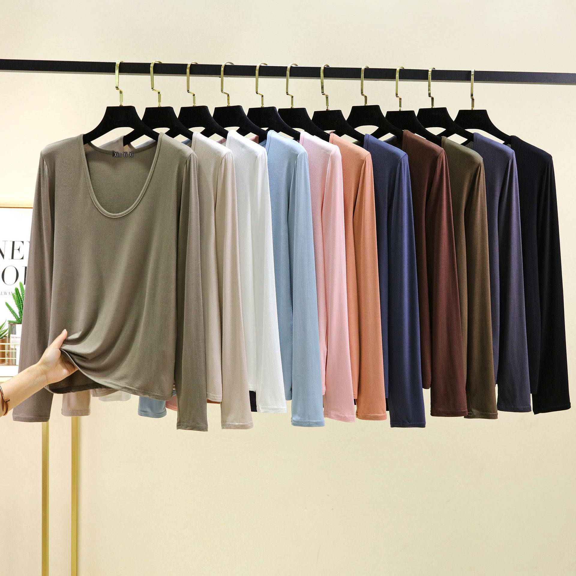 

Women s Solid Color Oval Neck Long Sleeve Base Shirt - Casual Spring/Autumn Top M