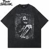 Hip Hop Streetwear Men TShirt Oversized Vintage Skull Graphic T Shirt Retro Washed Black Tshirt Cotton Unisex Tops Tees
