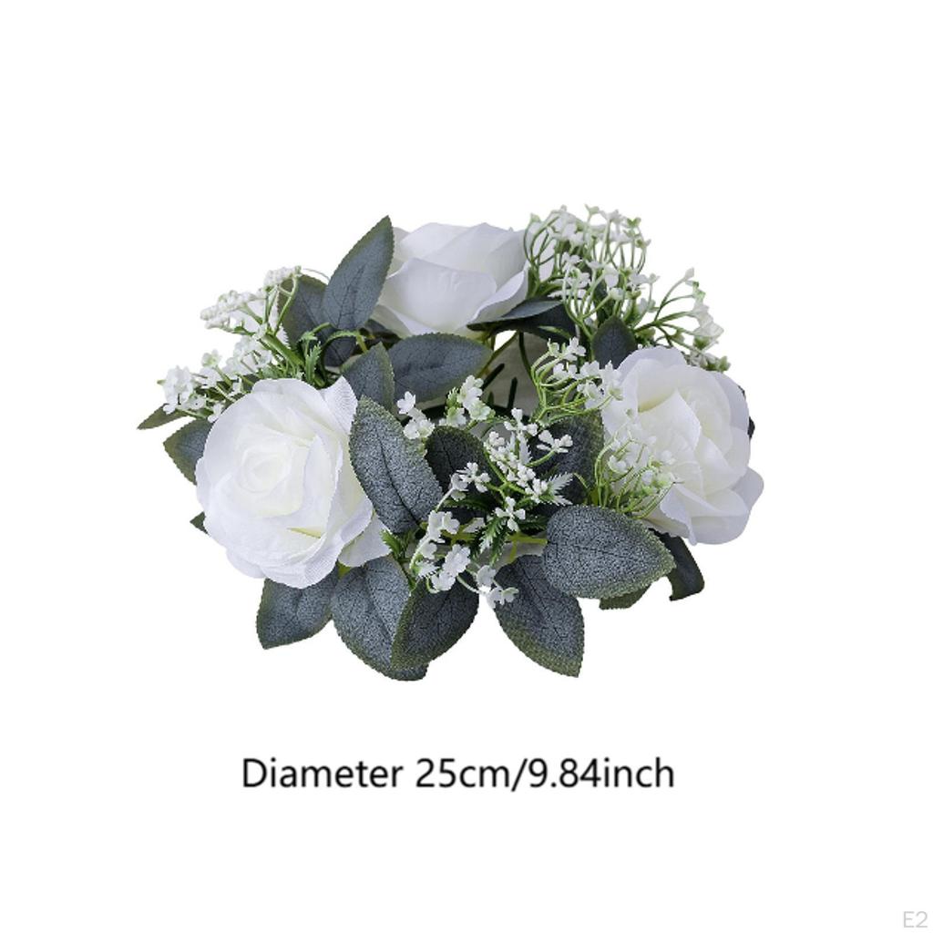 Anello portacandele floreale artificiale piccolo per tavolo Giorno di San Valentino Ringraziamento Bianco