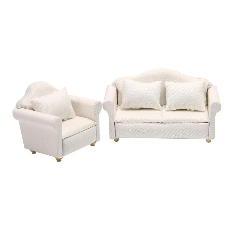 Doll House Diy Decorative Accessories 1:12 Dollhouse Miniature Furniture Sofa With Pillow White Fabric Sofa Model Scene Toy