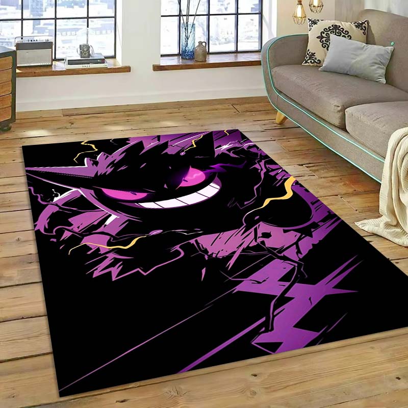 New ModelPokémon Gengar Themed XXL Rug Cool Gengar Patterns with Vivid Colors Dynamic Styles Designs Soft Floor Mat for Bedroom