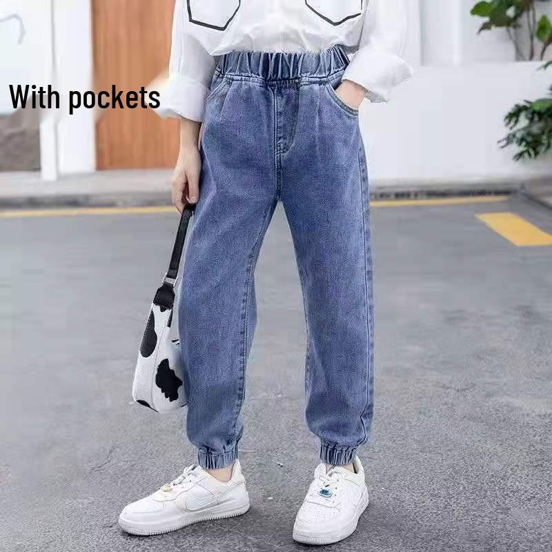 Girls' Stylish Korean Jeans - Spring & Autumn, Medium/Large, Casual Long Pants