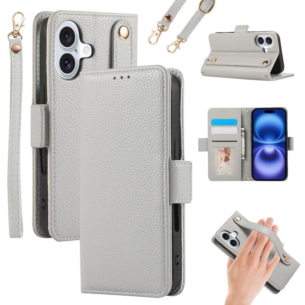 For iPhone 16 Plus Leather Case with Card Holder,Straps,Shockproof Wallet Phone Cover