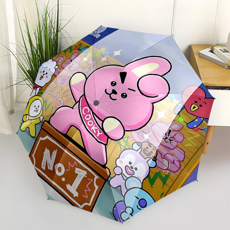 

1 шт. Автоматический складной зонт BT21 Cooky для улицы - Автоматическое открытие/закрытие, Портативная 3-складная конструкция, Железный каркас с 8 ребрами, Идеальный подарок для фанатов, Путешественников, для ежедневного использования