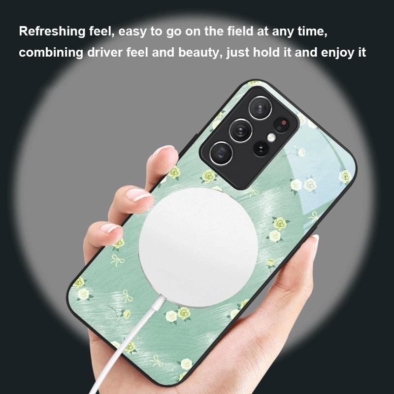 Gradient Yellow Rose For Samsung S25 S25 Edge S25Ultra S8 9 10 20 S21 Pro 22 Plus S23 FE S24 Ultra Magsafe Glass Phone Case