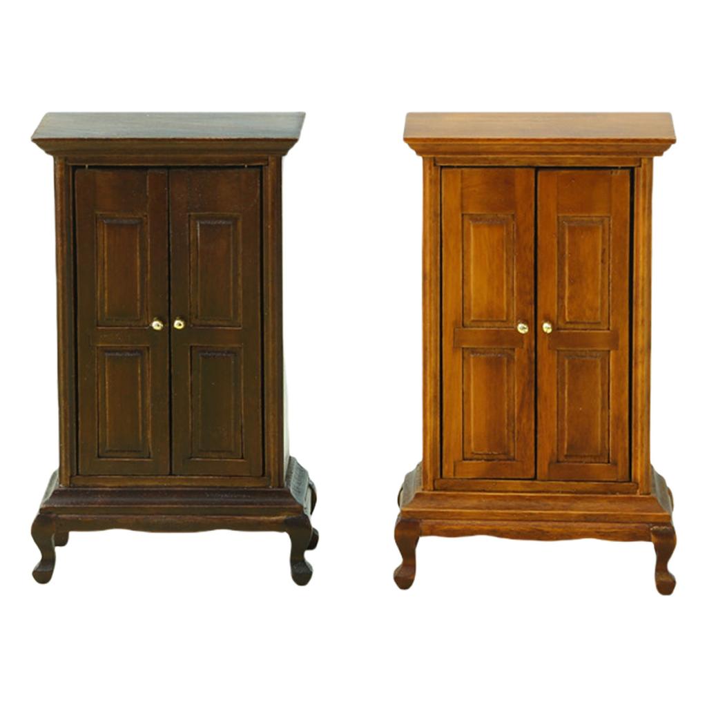Realistic Wood Zakka Realistic Pretend Play Display Wardrobe Model Toy Vintage Armoire 1:16 Doll House