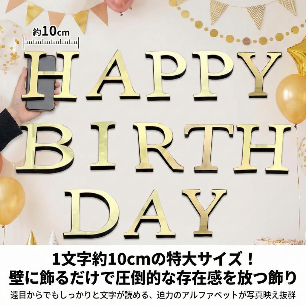 kaoco Birthday Decoration Happy Birthday Letter Banner Gold Set Acrylic Mirror Finish Birthday Wall Decoration Wall Decor 10cm Extra Large Alphabet