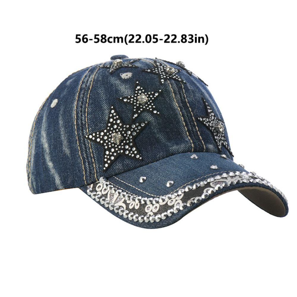Fashion Adjustable Denim Baseball Cap Bow With Pearl Embellished Hip Hop Hat Versatile Sun Protection Peaked Cap Outdoor