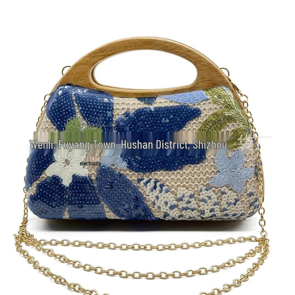 2025 Women's Embroidered Straw Sequin Handbag for Summer Outings and Picnics