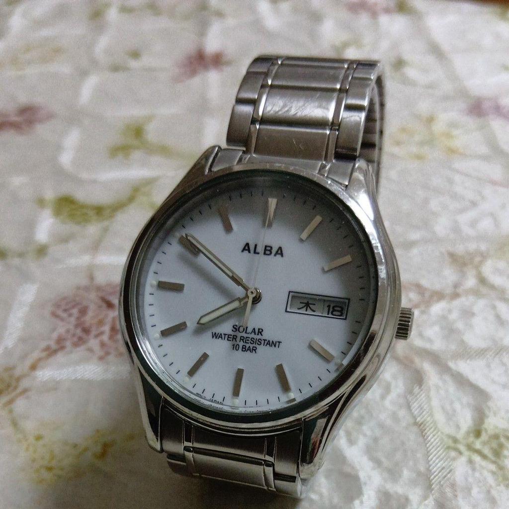 Used [Good Condition] ALBA Solar Watch 10BAR White Dial Day Date Product Number V158-KZG0