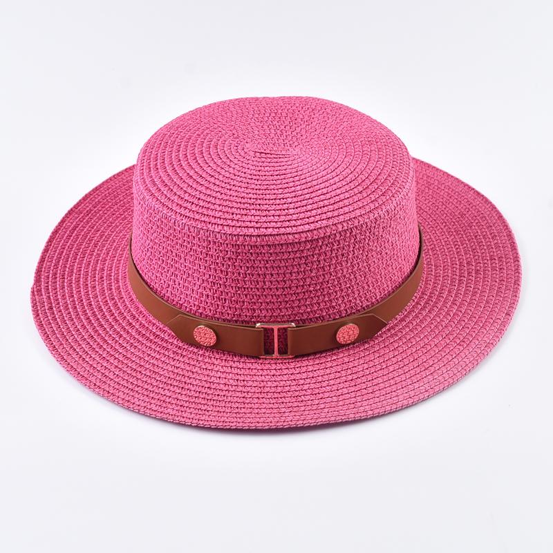 

Summer Women Straw Hat Ladies Fashion Flat Top Travel Beach Sun Hat chapeau femme One Size ярко-розовый