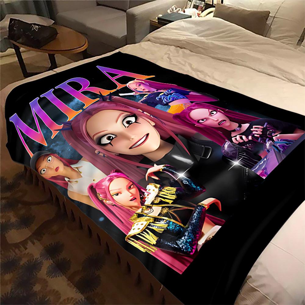 1Pc Mira, HUNTR/X Print Flannel Blanket, Comfortable for All Seasons, Home Decor, Warmth and Comfort, Perfect for Christmas Gifts821094