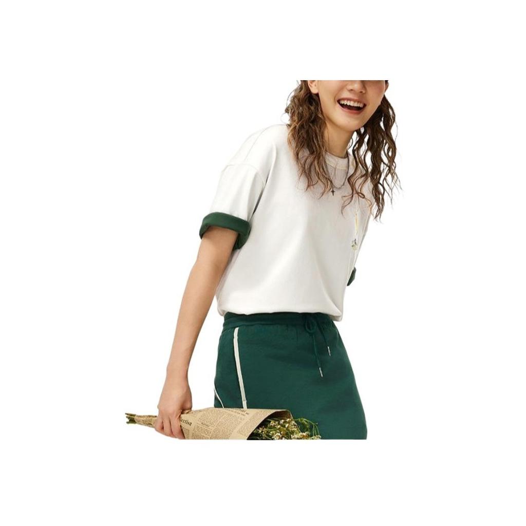 Li Ning Chinese Culture Series Printed Pattern Loose Casual Short Sleeve Drop Shoulder T-Shirt Women T-Shirt Off-White AHSU338-1