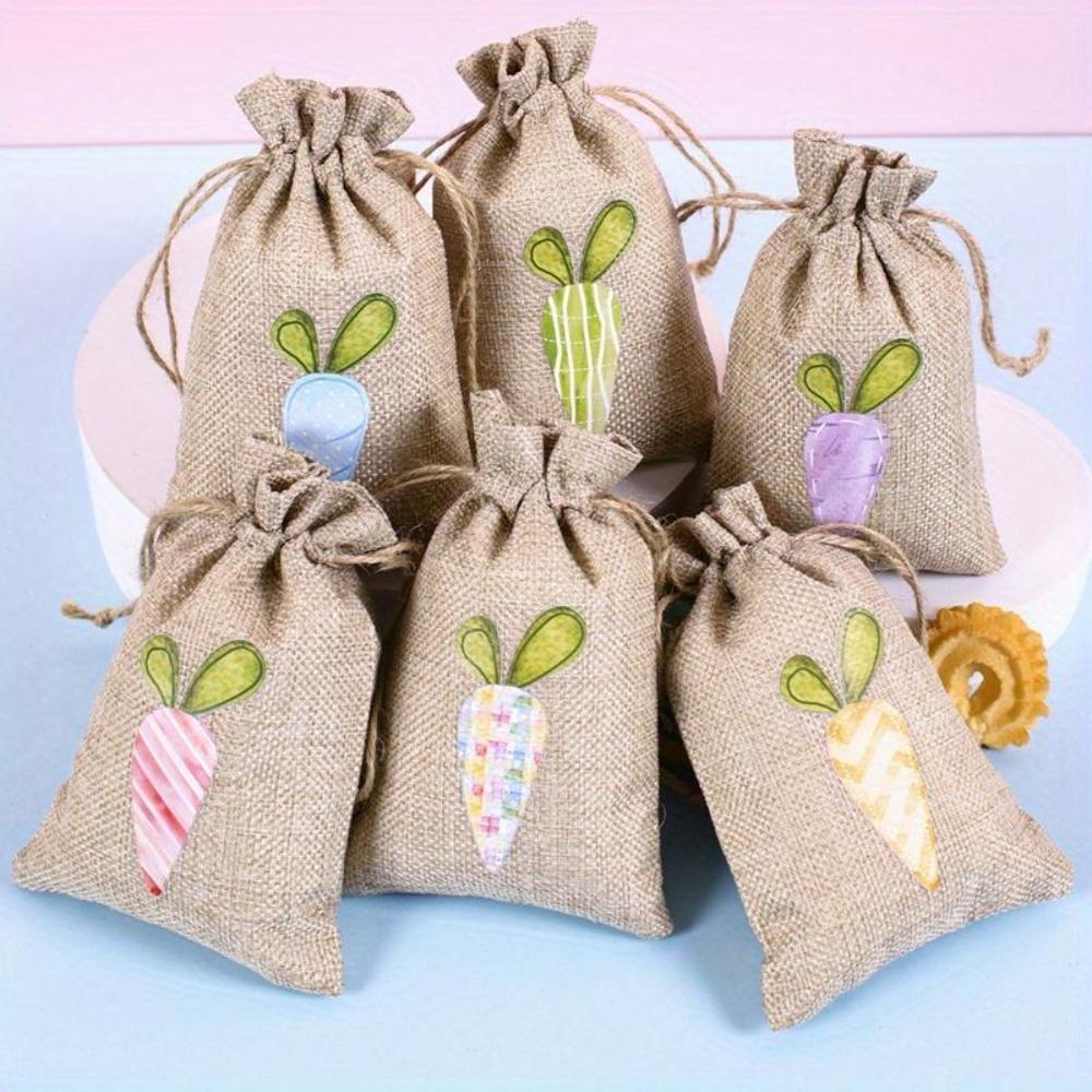 6PCS Drawstring Design Gift Bags Cartoon Pattern Cloth Pouch for Wedding Party Favor Candy Gift Packaging Bag Storage Decoration