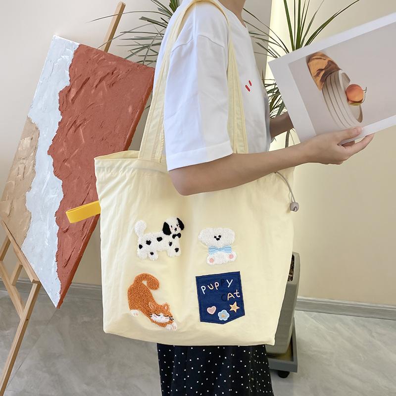 Women's Literary Animal Canvas Bag, Shoulder Bag, Crossbody Bag, Portable Bag, Drawstring Anti-Theft