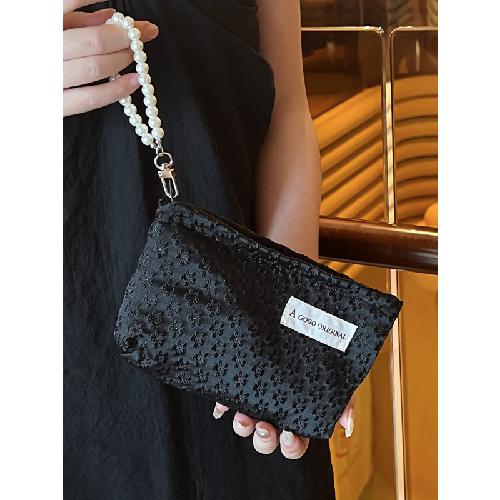 Three-dimensional Small Flower Embroidery Versatile Cosmetic Bag Female Korean Ins Hand Bag Portable Large-capacity Storage Bag