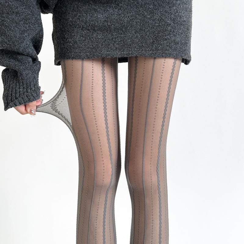

Кружевные жаккардовые чулки-сетка в вертикальную полоску 20D Утягивающие Анти-зацепки Сетчатые колготки One Size 70-140 lbs
