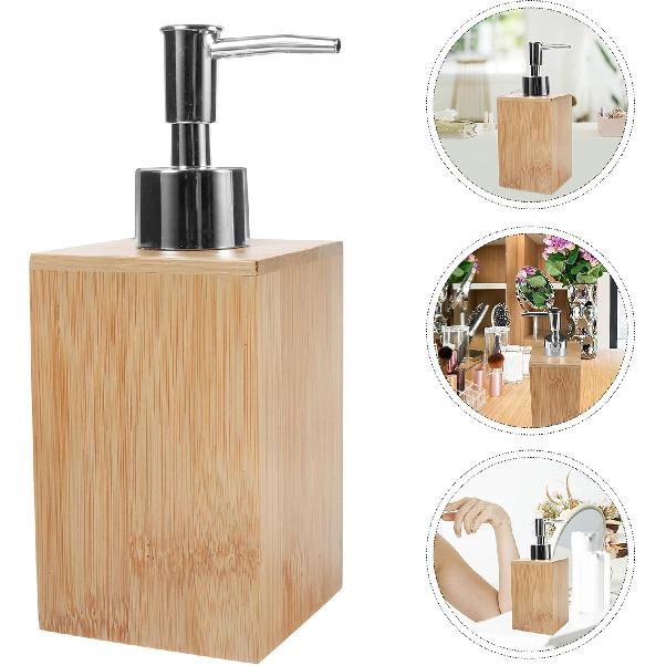 IMIKEYA Hand Bottle Bamboo Soap Dispenser for Kitchen and Bathroom Wooden Pump Bottle, 16.5X7X7CM, YP21B9F22ZO11GQ14X