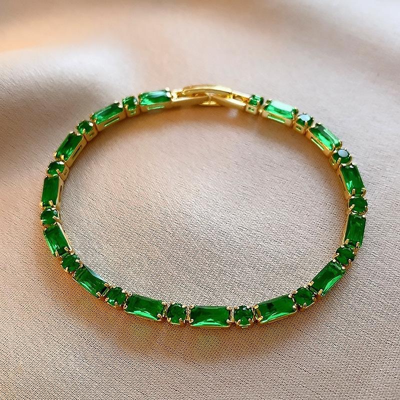 Real gold electroplated emerald zircon geometric bracelet exquisite retro temperament bracelet jewelry