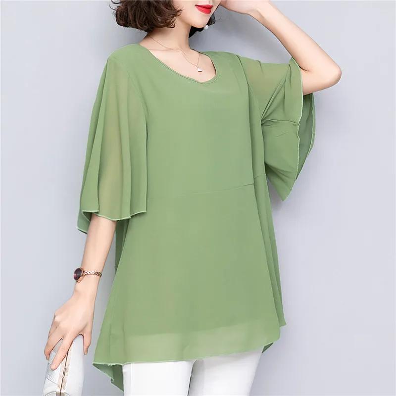 Plussstørrelse Chiffon T-skjorte for kvinner Summer Edge Blonde Dameskjorte Midt-ermet kontor dameoverdeler