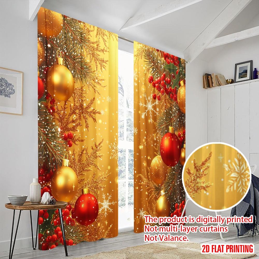 2pcs,2D plane printing Creative Curtains Christmas Tree Ornaments Festive Snowflakes Versatile Polyester Fabric (without rod)