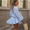2025 Autumn/Winter Retro Floral V-Neck Slimming Mini Dress for Women