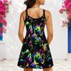Women Plus Size V Neck Double Straps Sleeveless Printed Iridescent Blue Mini Dress