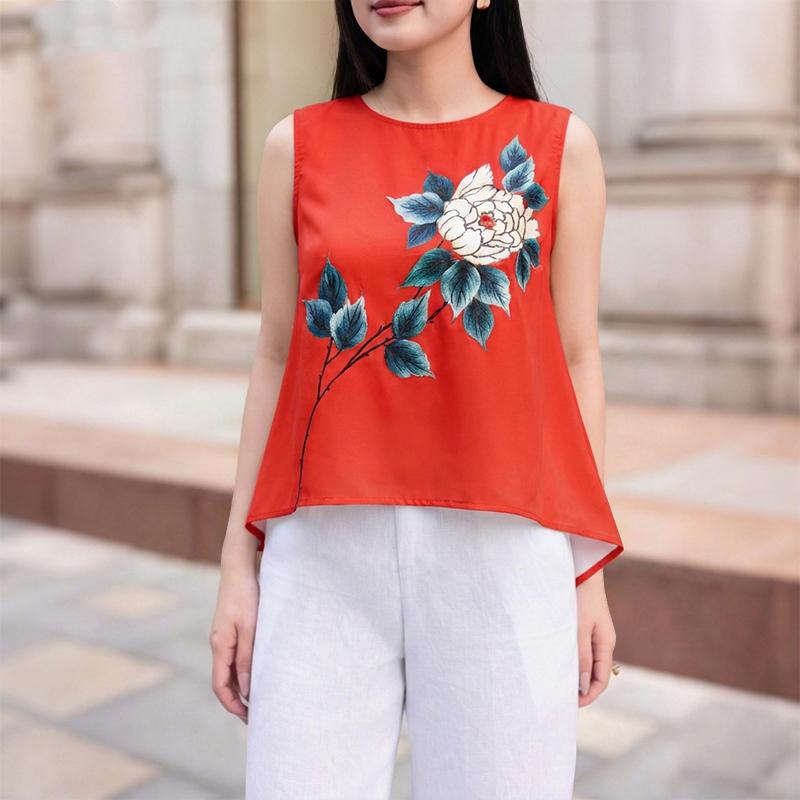 ZANZEA Women Casual Round Neck Floral Print Sleeveless Tank Tops