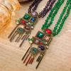 Qingdao Medieval Vintage Heavy Industry Geometric Elements Fringed Pendant Inlaid With Gemstone Round Bead Necklace