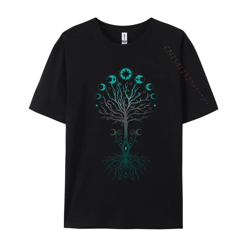 Moon Phases Tree of Life Yggdrasil Pagan Wicca Personalized High Quality Party Top T-shirts Pure Cotton Mens Clothing