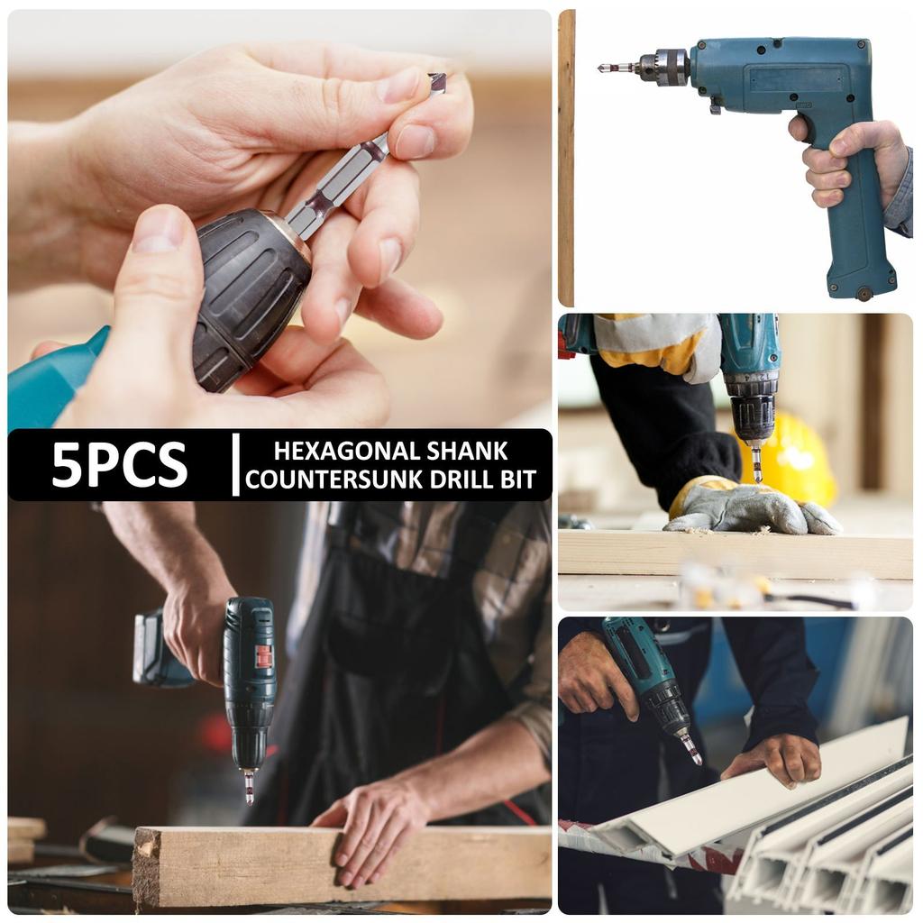 5pcs M35 Cobalt Countersink Drill Bit Set 5 Flute 82° 1/4" Hex Shank 1/4 3/8 1/2 5/8 with Holder Dispenser Strip for Metal Work