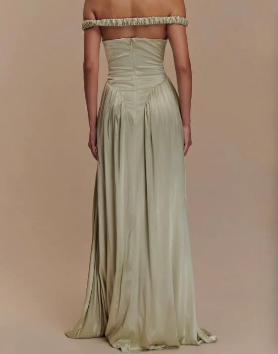 European and American Shrink Pleated Waist A Pendulum Net Color Satin Dress 2026 New High Waist Slim Dress Long Dress