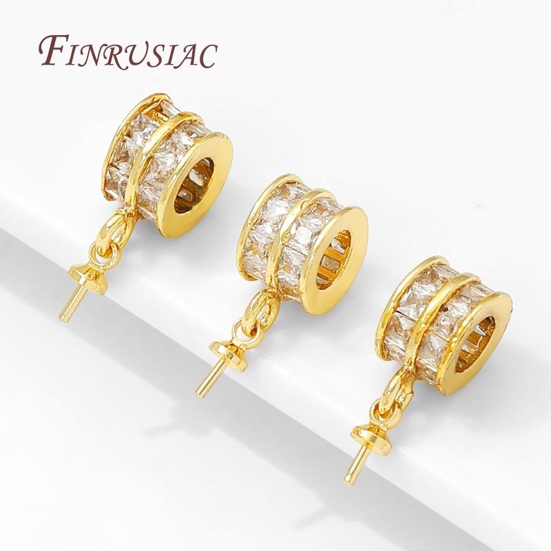 18K Gold Plated Brass Zircon Charms with Pearl Mounting Accessories,Pendants For Necklaces,DIY Jewelry Making Supplies