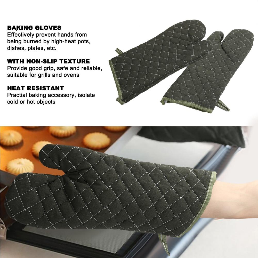 2PCS Canvas +Cotton Oven Mitt Extra Long Thickened Microwave Oven Glove Quilted Anti Scald Heat Insulation Glove