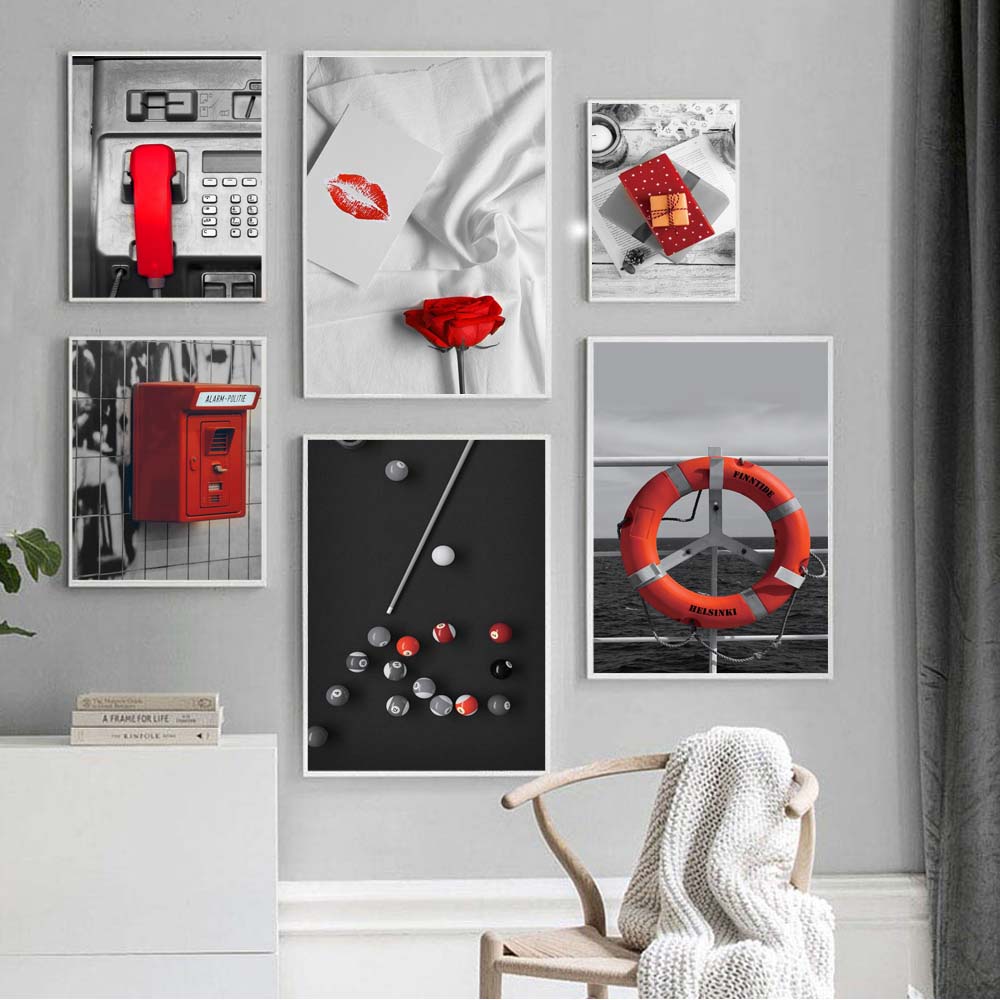 Nordic Style Landscape Street View Canvas Painting Red Still Life Poster Office Wall Painting Living Room Home Decoration Mural No Frame