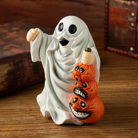 Halloween Ornament Ghost Hold Pumpkin Shape Statue Indoor Outdoor Display Statue Farmhouse Style Halloween Decoration