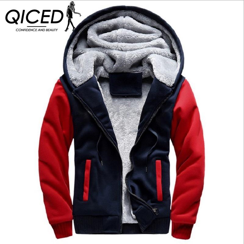 QICED Sports Fleece Thickened Men's Coat Men's Hoodie Hooded Fall and Winter Men's Baseball Uniform Autumn and Winter