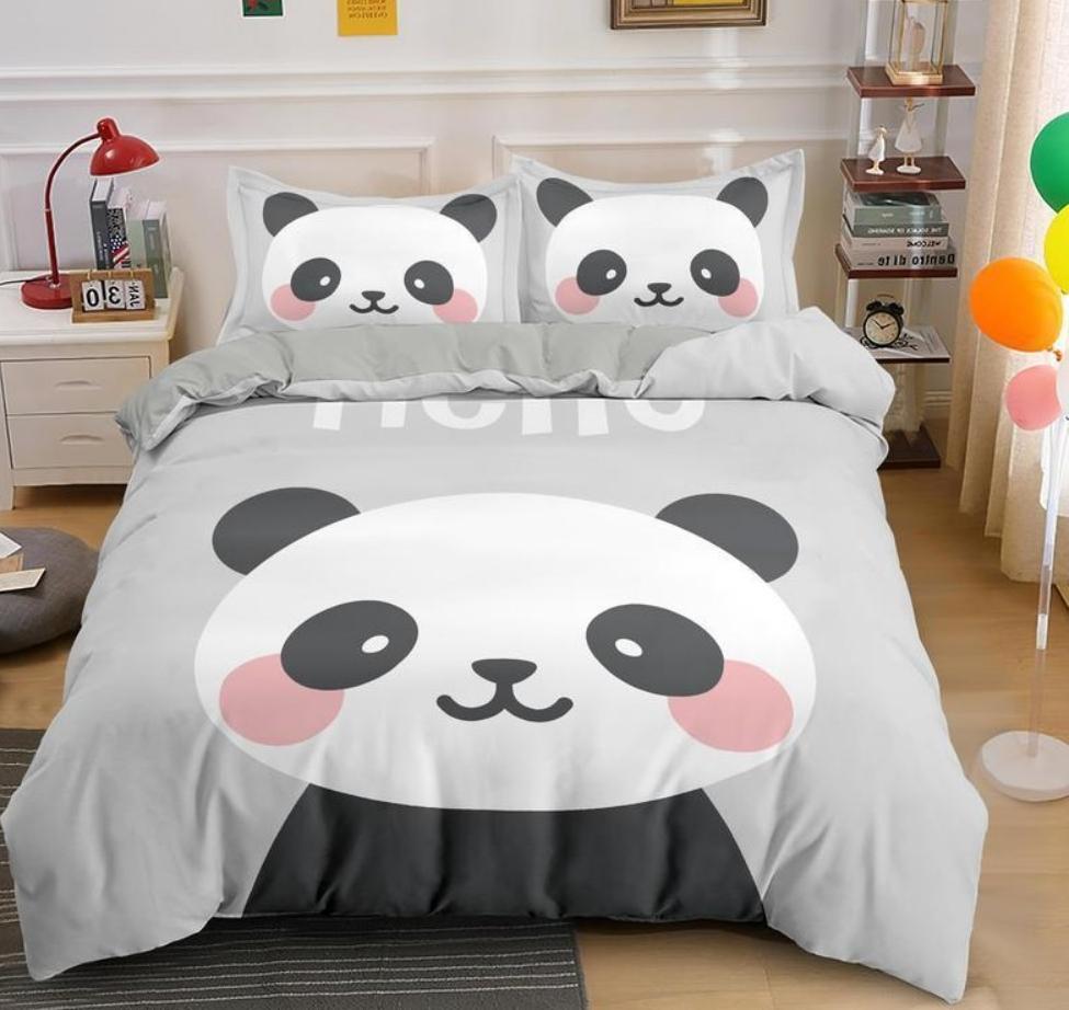 Cartoon Cute Panda Duvet Cover 3D Printed Bedding Set Children Gift Girls Single Large King Size 3-Piece Set with 2 Pillowcases
