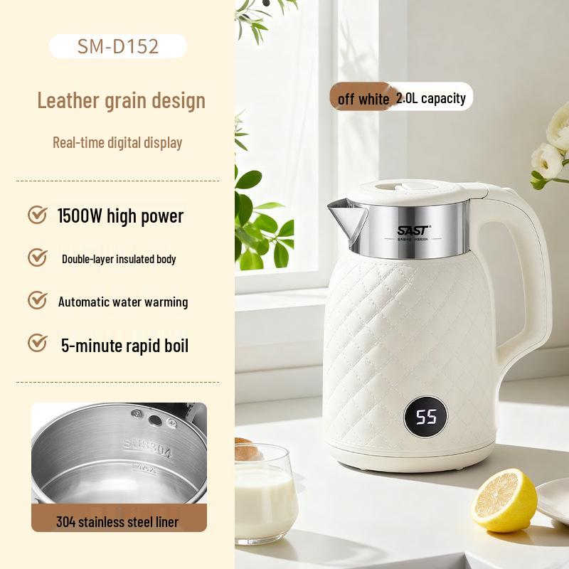 SAST Digital Thermostatic Electric Kettle with Automatic Keep Warm Feature, 304 Stainless Steel, Faux Leather Finish, Ideal Gift.