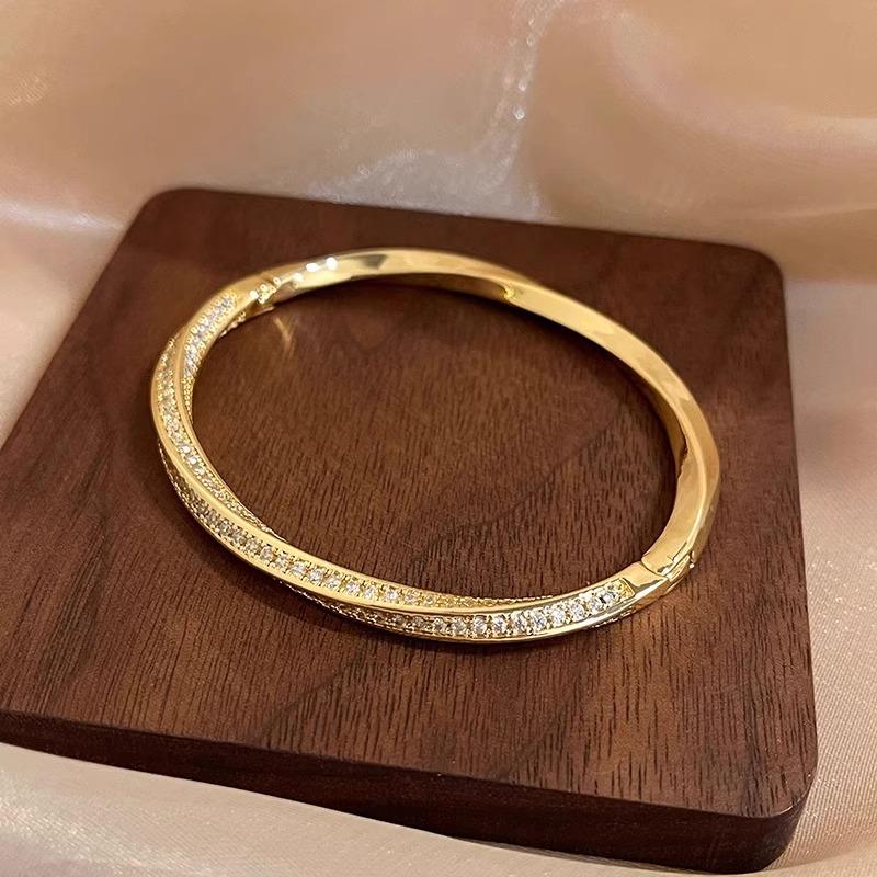 ZAKOL Luxury Spiral Zirconia Bangles For Women Girls Brides Japan Korea Metal Crystal Wristlet Zircon Wedding Festival Gifts