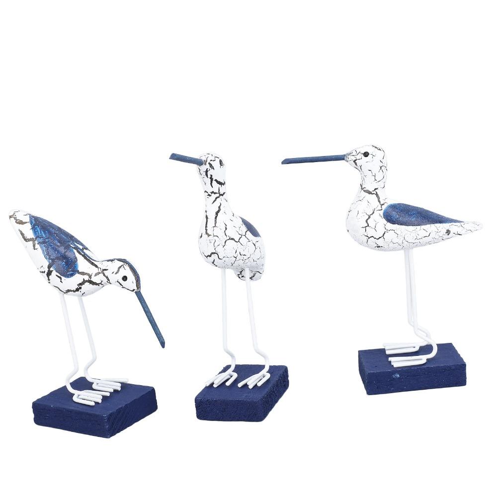 3pcs Blue White Color Seagull Figurine Wood Wooden Seabird Figurine Home Decoration