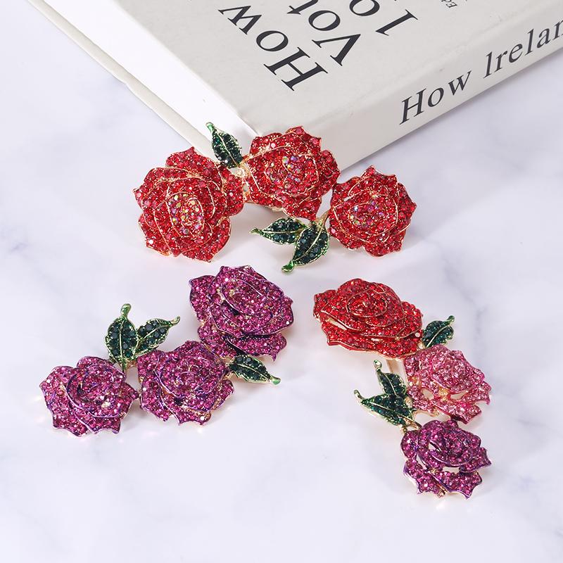 Big Rhinestone Large Flower Brooches For Women Vintage Badge Fashion Brooch Pin Sparkling Rose Weddings Birthday Party Gifts