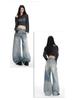 Women's Retro Blue Wide-Leg Jeans: Low-Rise, Loose, Straight, Floor-Length, Slimming Design for Autumn 2025